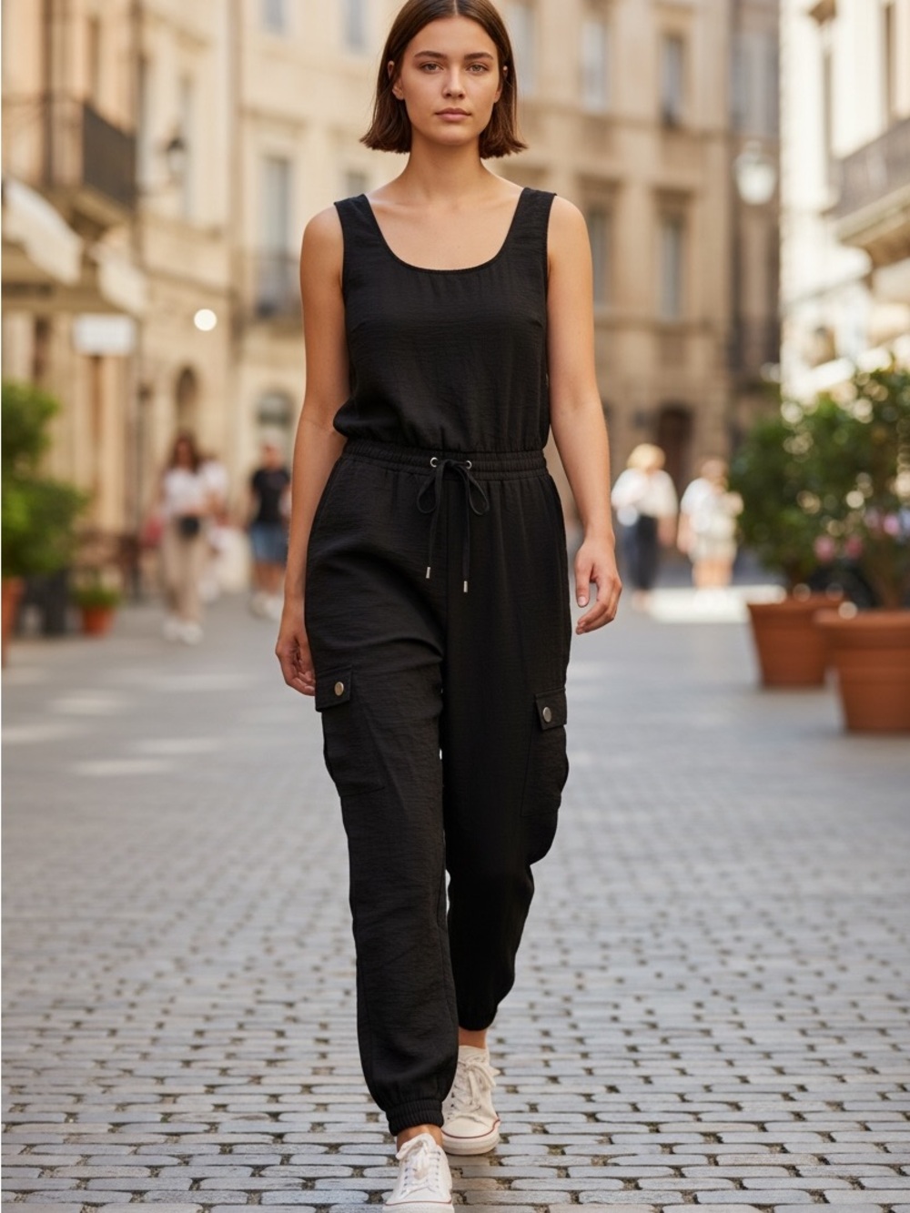 As U Wish Black Sleeveless Cargo Jumpsuit